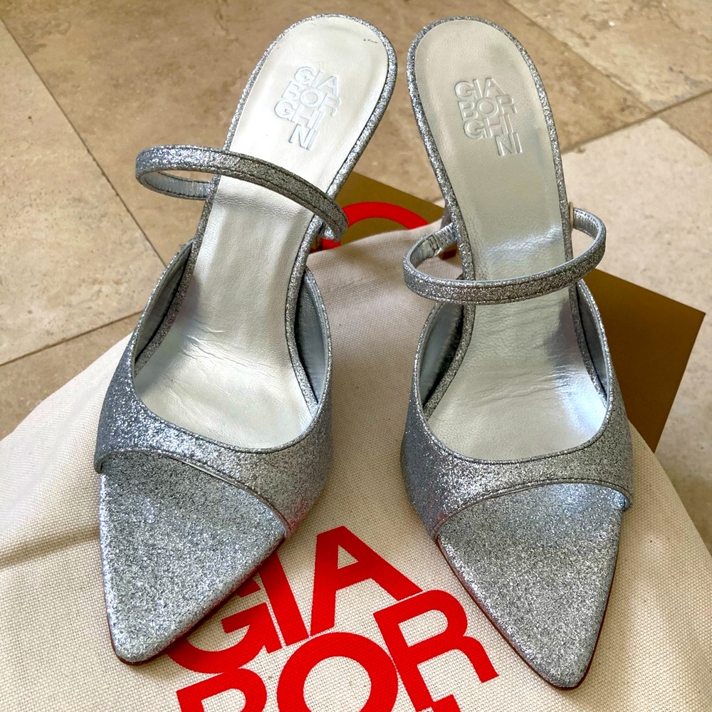Gia Borghini Silver Sparkle Heels